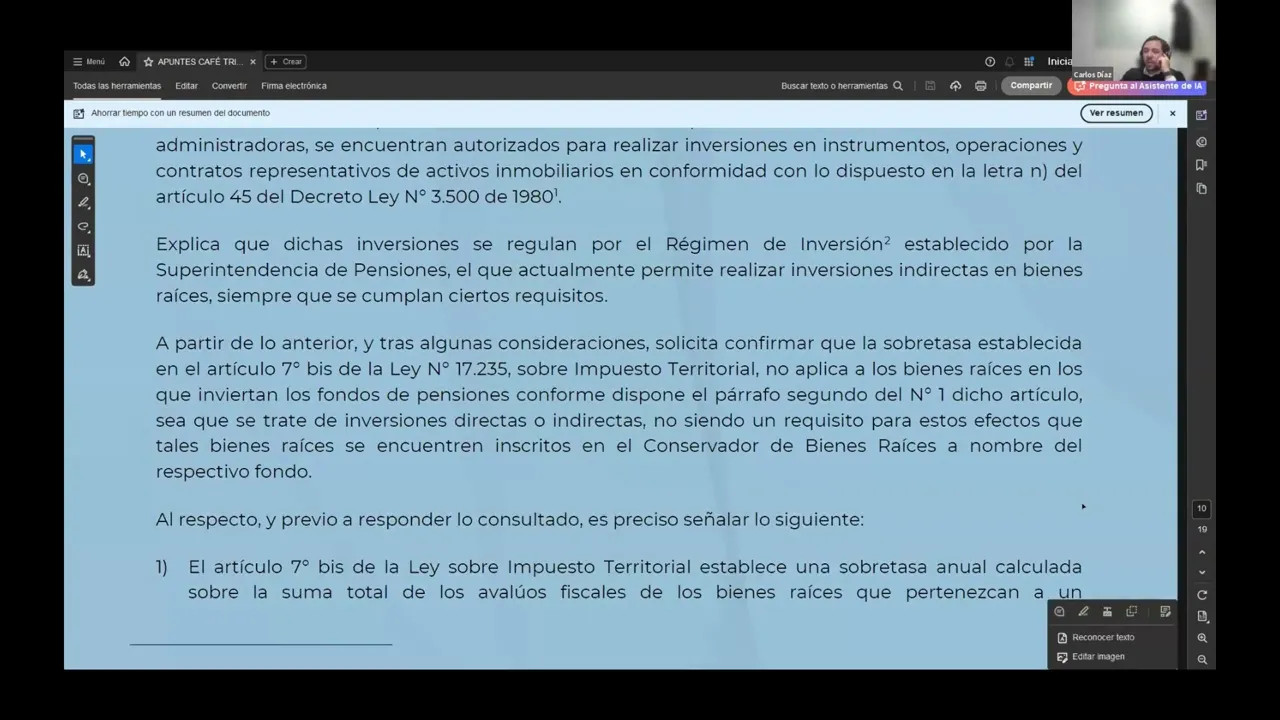 Profesor Carlos Díaz analiza oficio 1155 del SII | Aplicación de la sobretasa del artículo 7° bis…