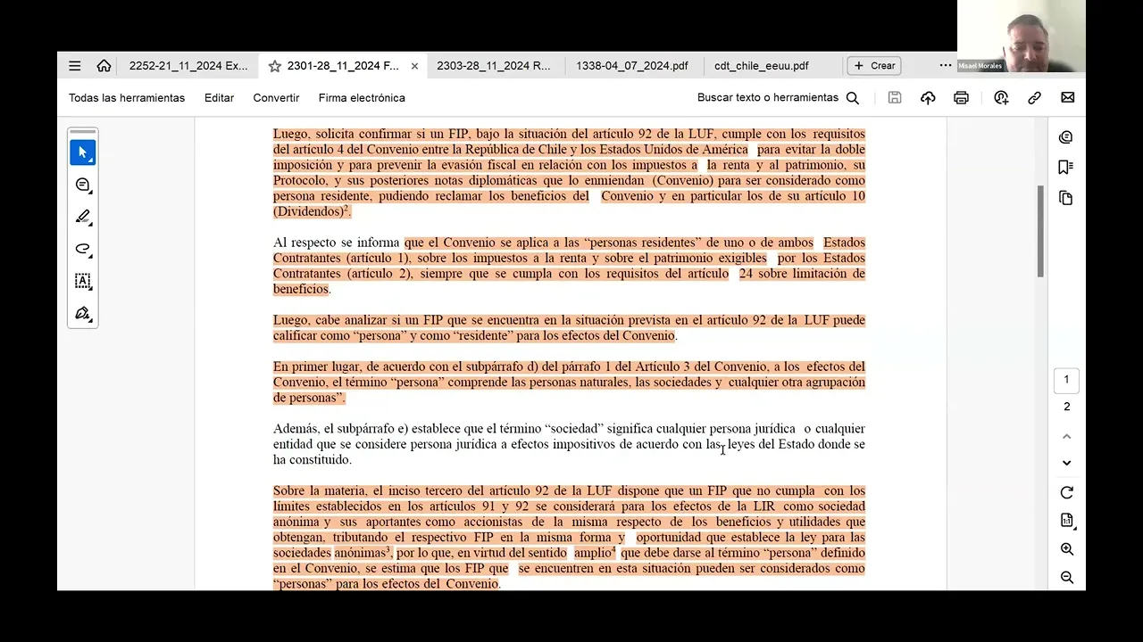 Profesor Misael Morales analiza oficio 2301 del SII | Aplicación del convenio con EE.UU a fondos…